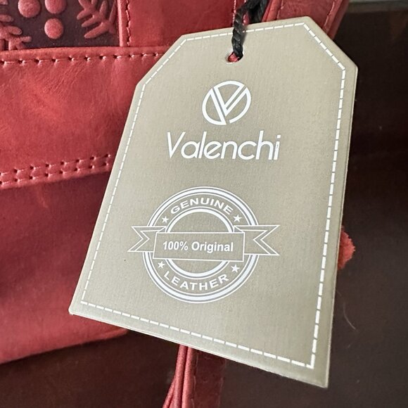 Valenchi Flower Embossed Red Leather Purse Hand Crafted Crossbody Sling Bag - Picture 10 of 11